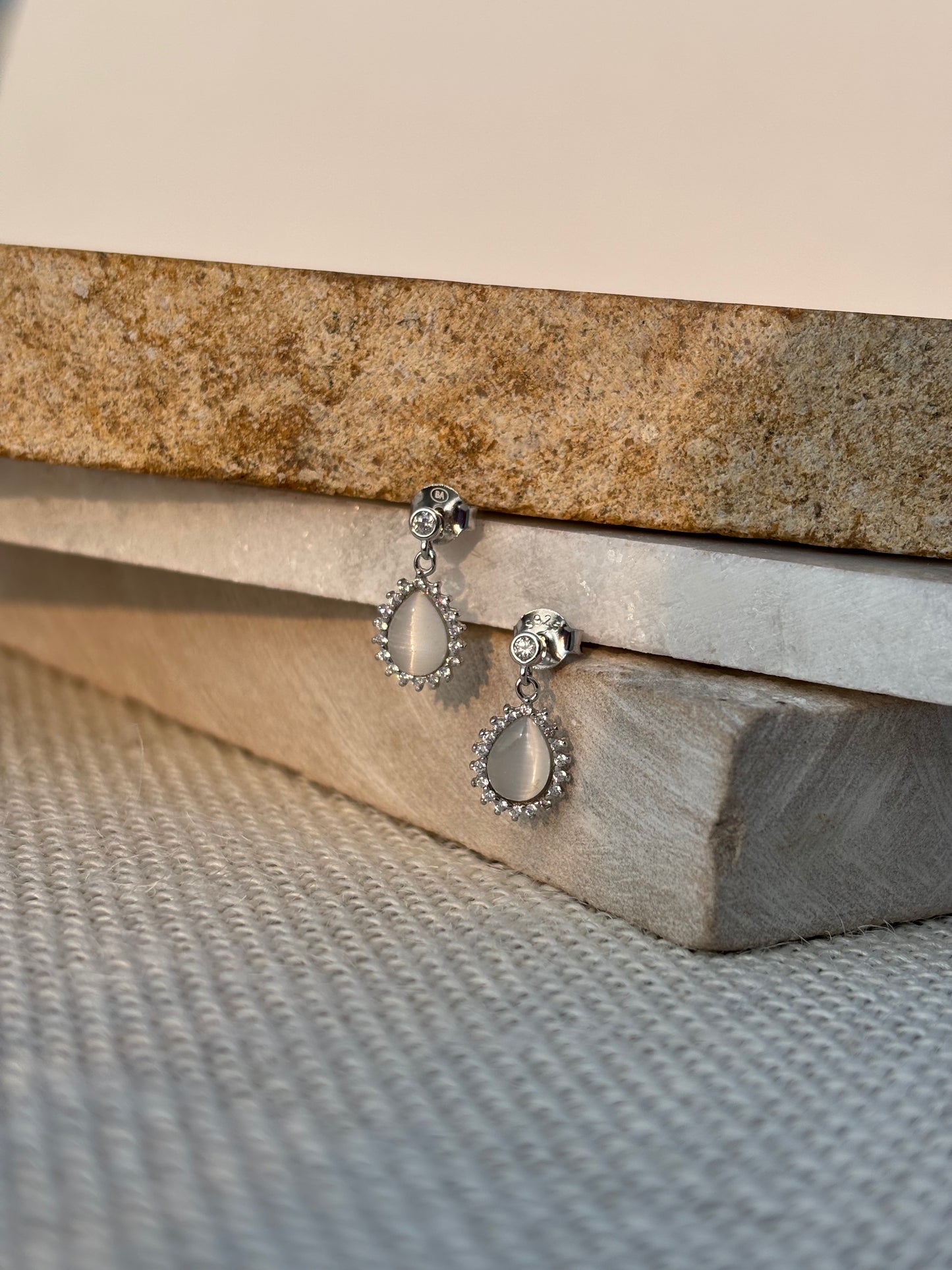 Oval Stone Drop Earrings