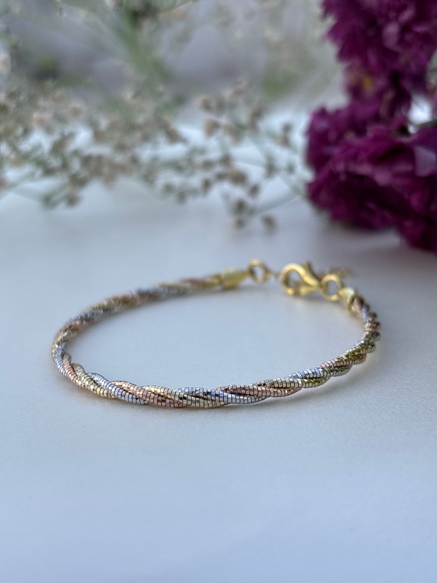 Twisted Tri-Color Sterling Silver Bracelet
