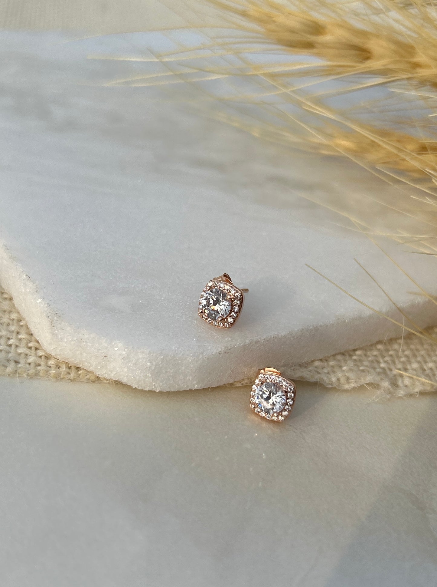 Rose Gold Cushion Stud Earrings