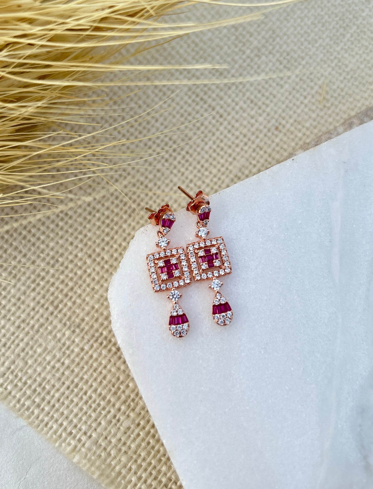 Square Drop Silver Earrings