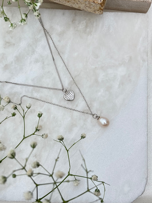 Layered Heart & Pearl Necklace