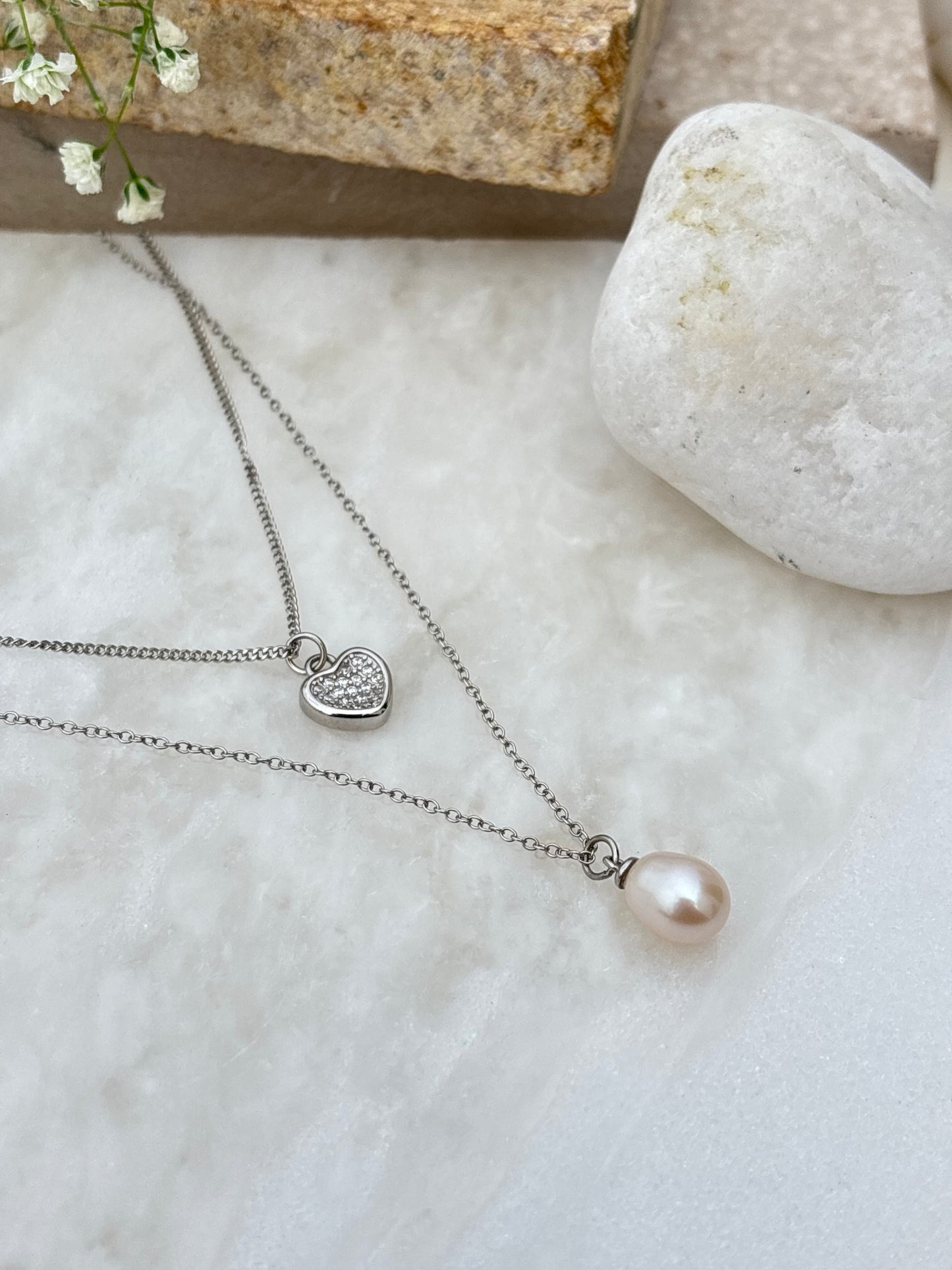 Layered Heart & Pearl Necklace