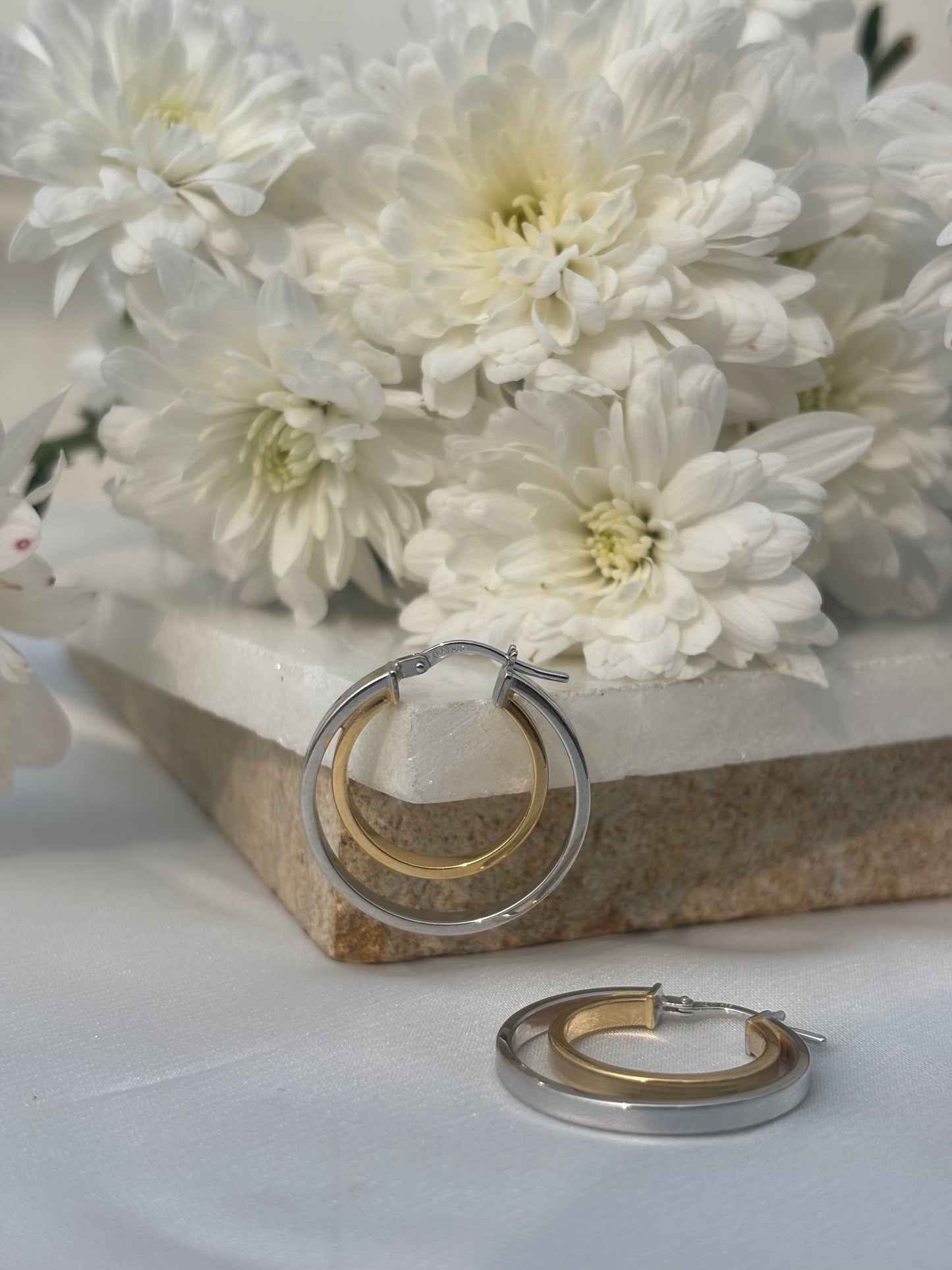 Gold Accent Silver Hoops