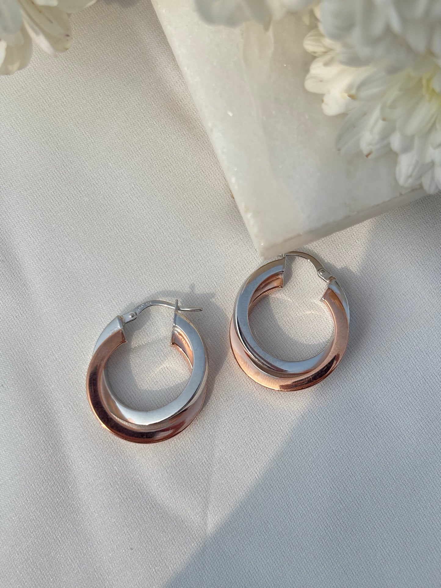 Dual-Tone Interlock Hoop Earrings