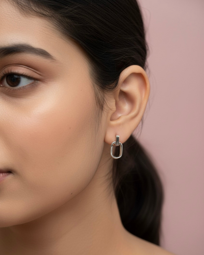 Silver Link Stud Earrings