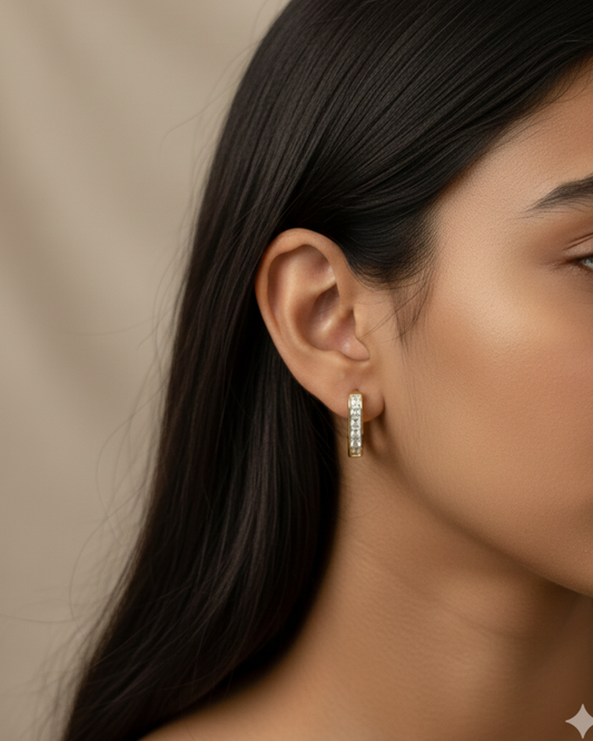 Gold Rectangular Crystal Huggie Earrings