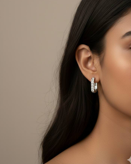 Silver Gold Rectangular Crystal Huggie Earrings