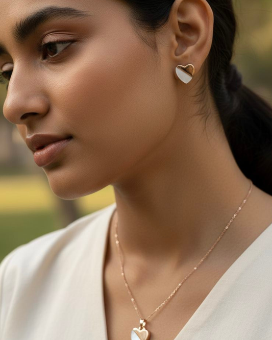 Golden Heart Pearl Pendant Set