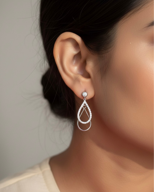Silver Dual Teardrop Earrings