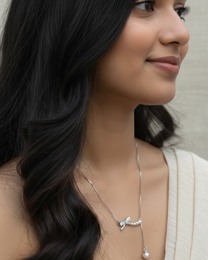 Pearl Bow Drop Necklace