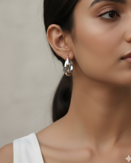 Twist Curve Silver Hoops