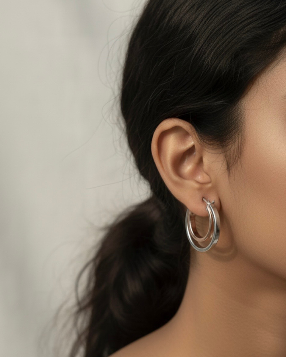 Rose Accent Silver Hoops