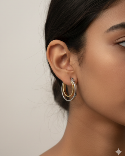 Gold Accent Silver Hoops