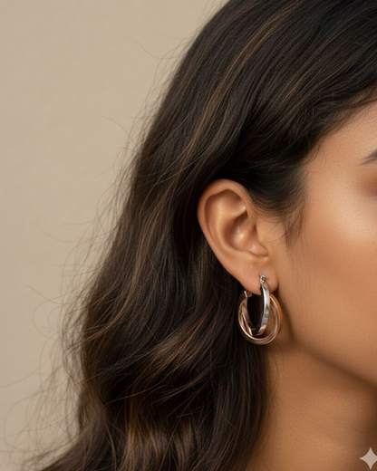 Dual-Tone Interlock Hoop Earrings