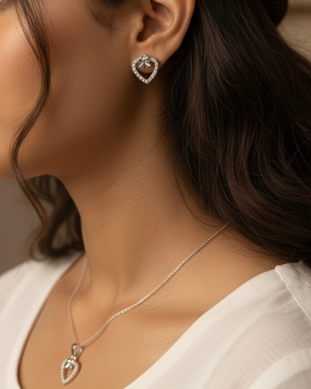 Bow Heart Pendant Set