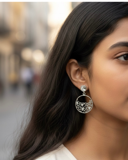 Silver Geometric Drop Earrings