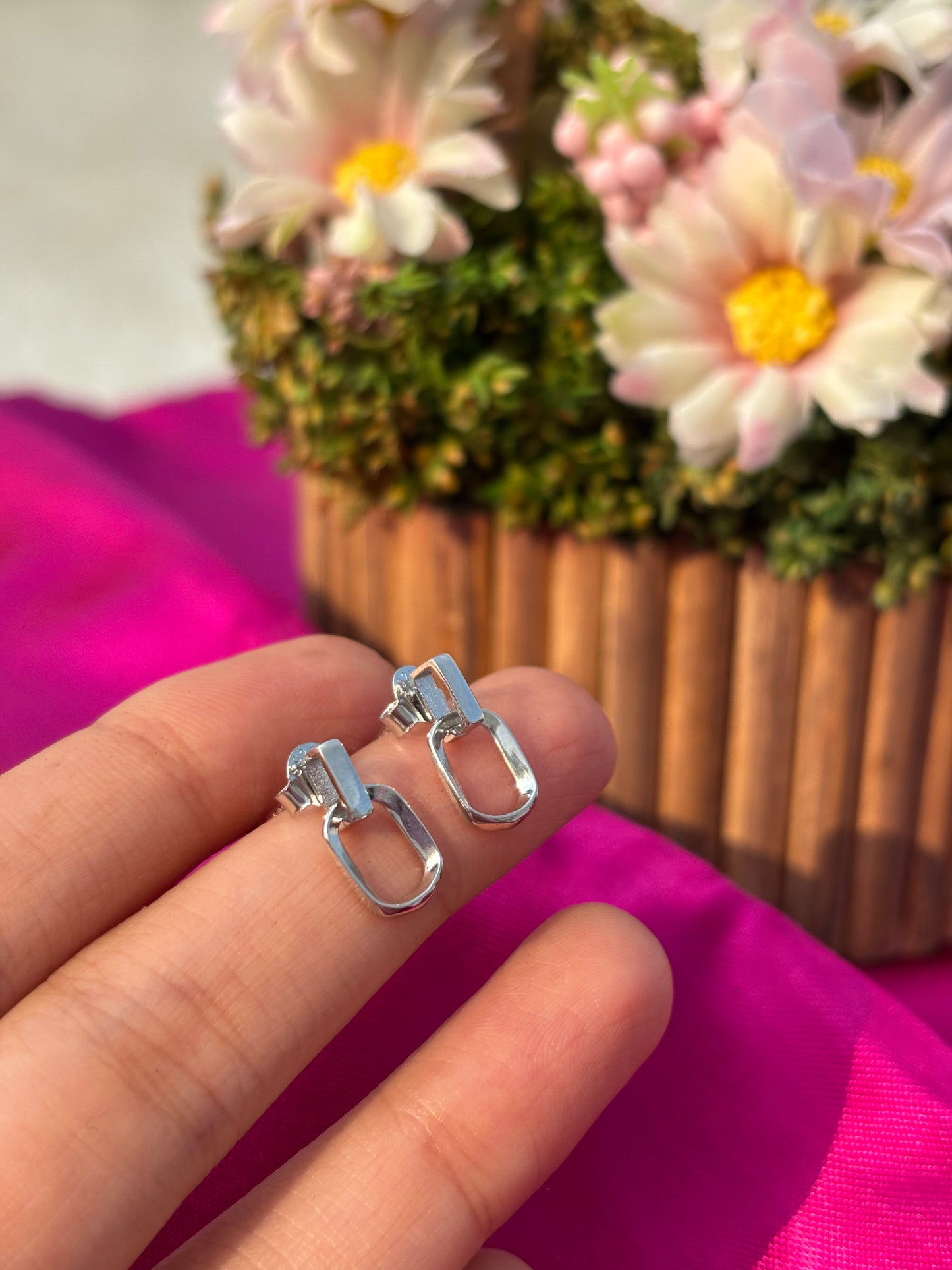 Silver Link Stud Earrings