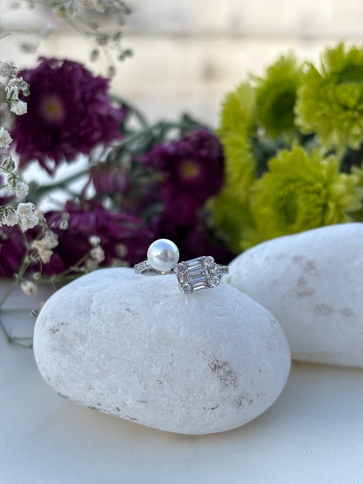Pearl & Crystal Silver Ring