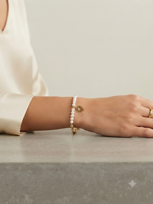 Pearl Sun Charm Bracelet