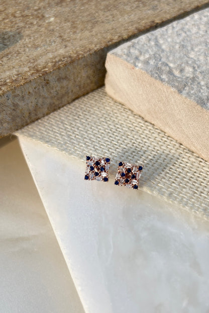 Blue Square Stud Earrings