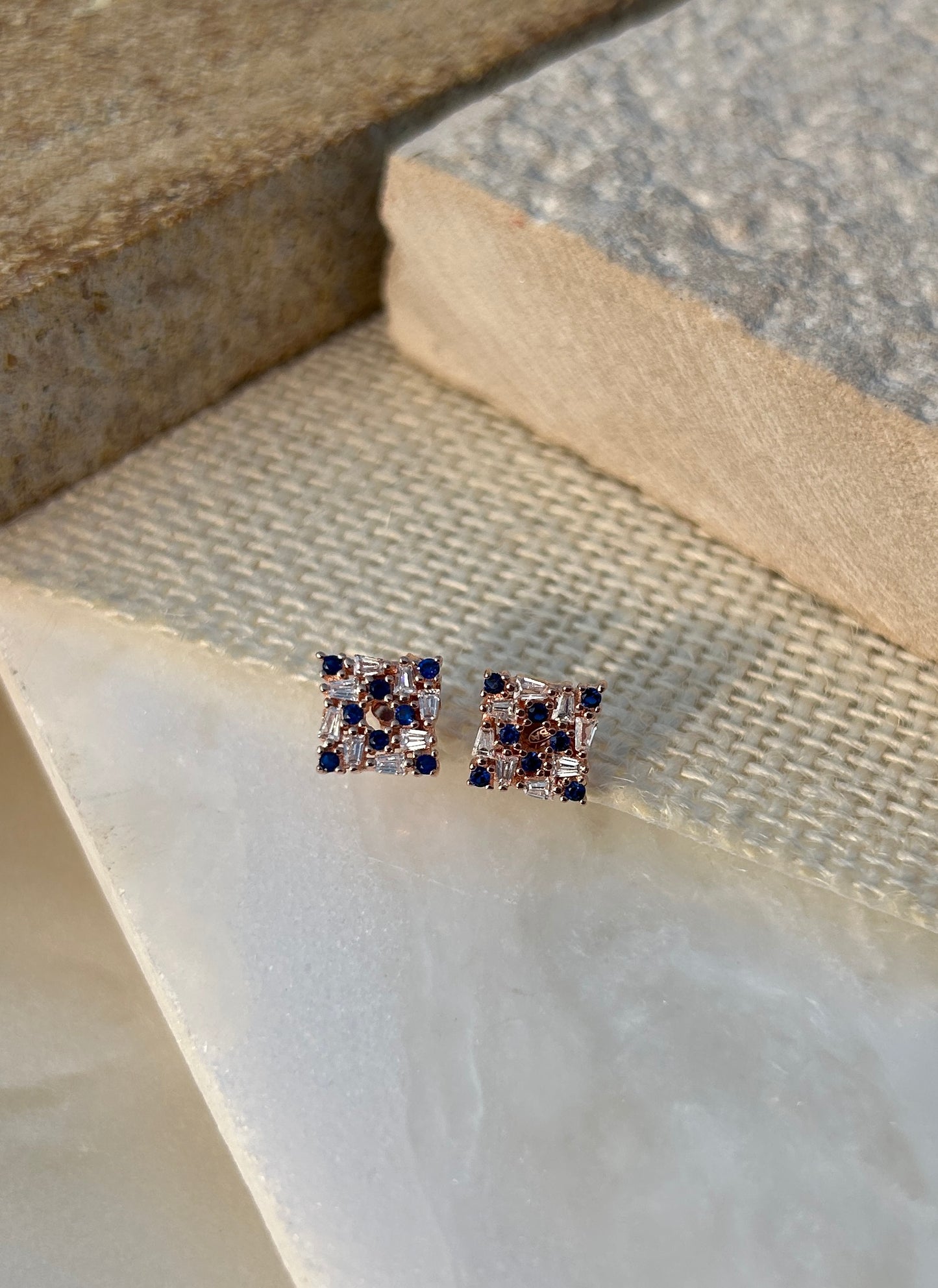 Blue Square Stud Earrings