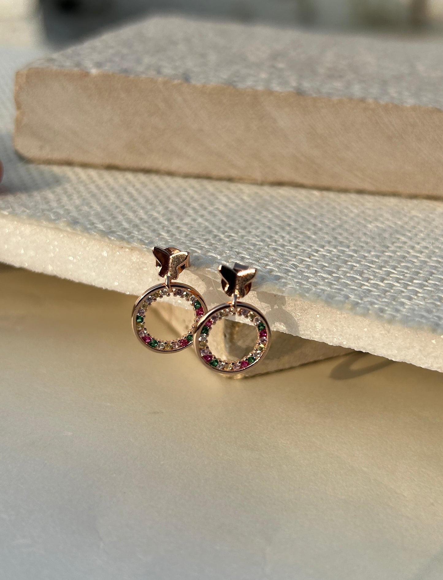 Stone Hoop Stud Earrings