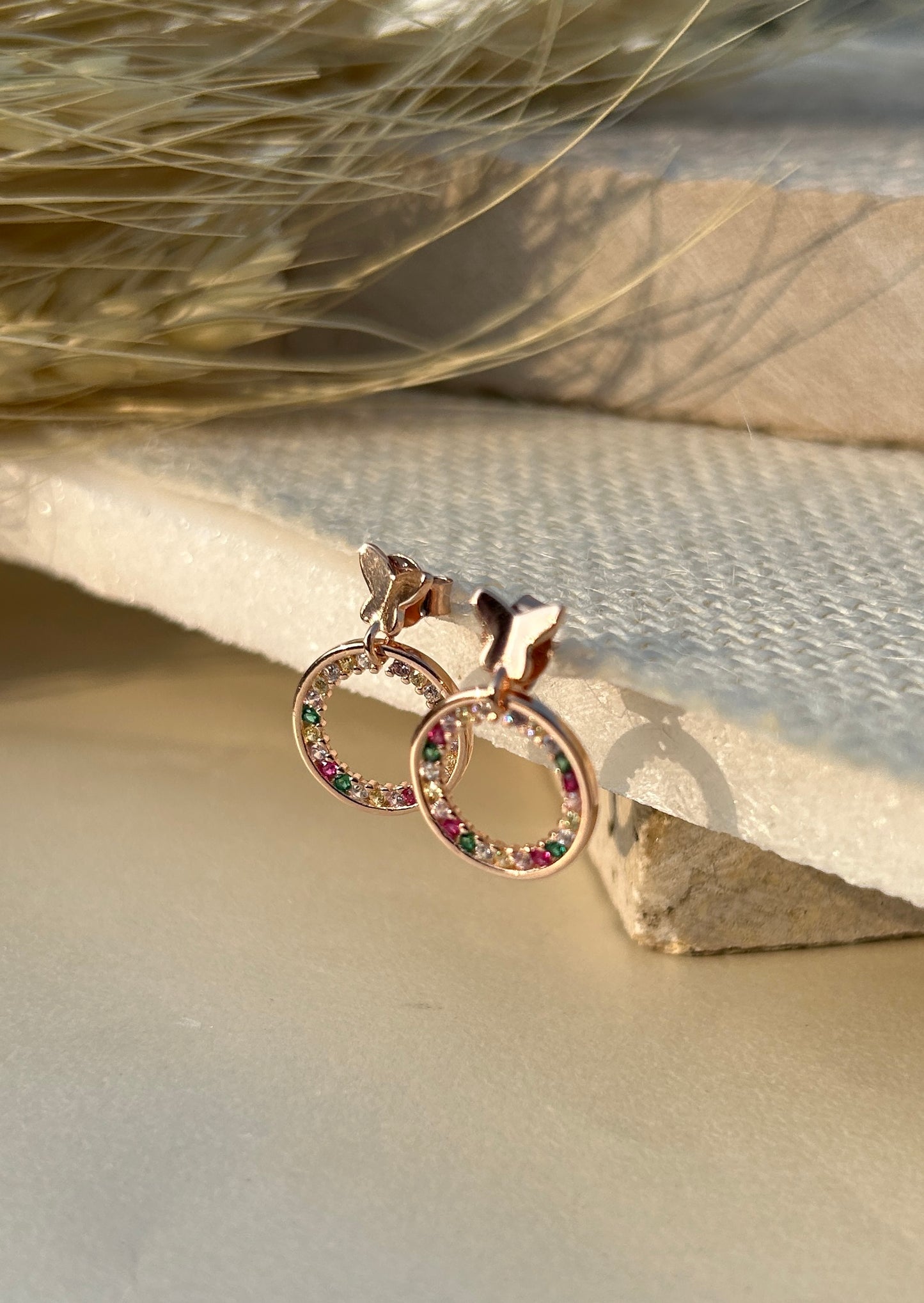 Stone Hoop Stud Earrings