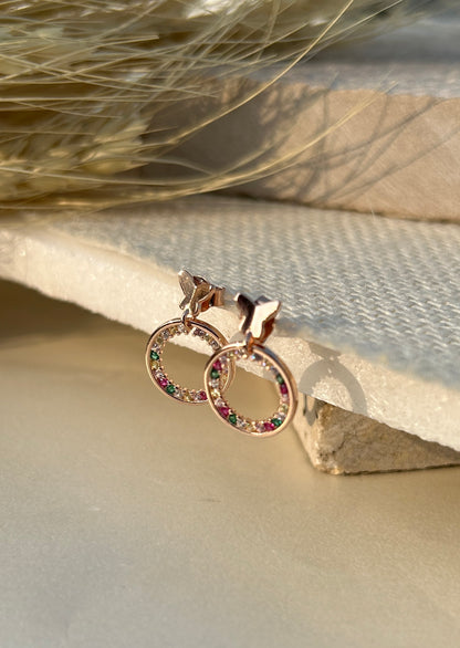 Stone Hoop Stud Earrings