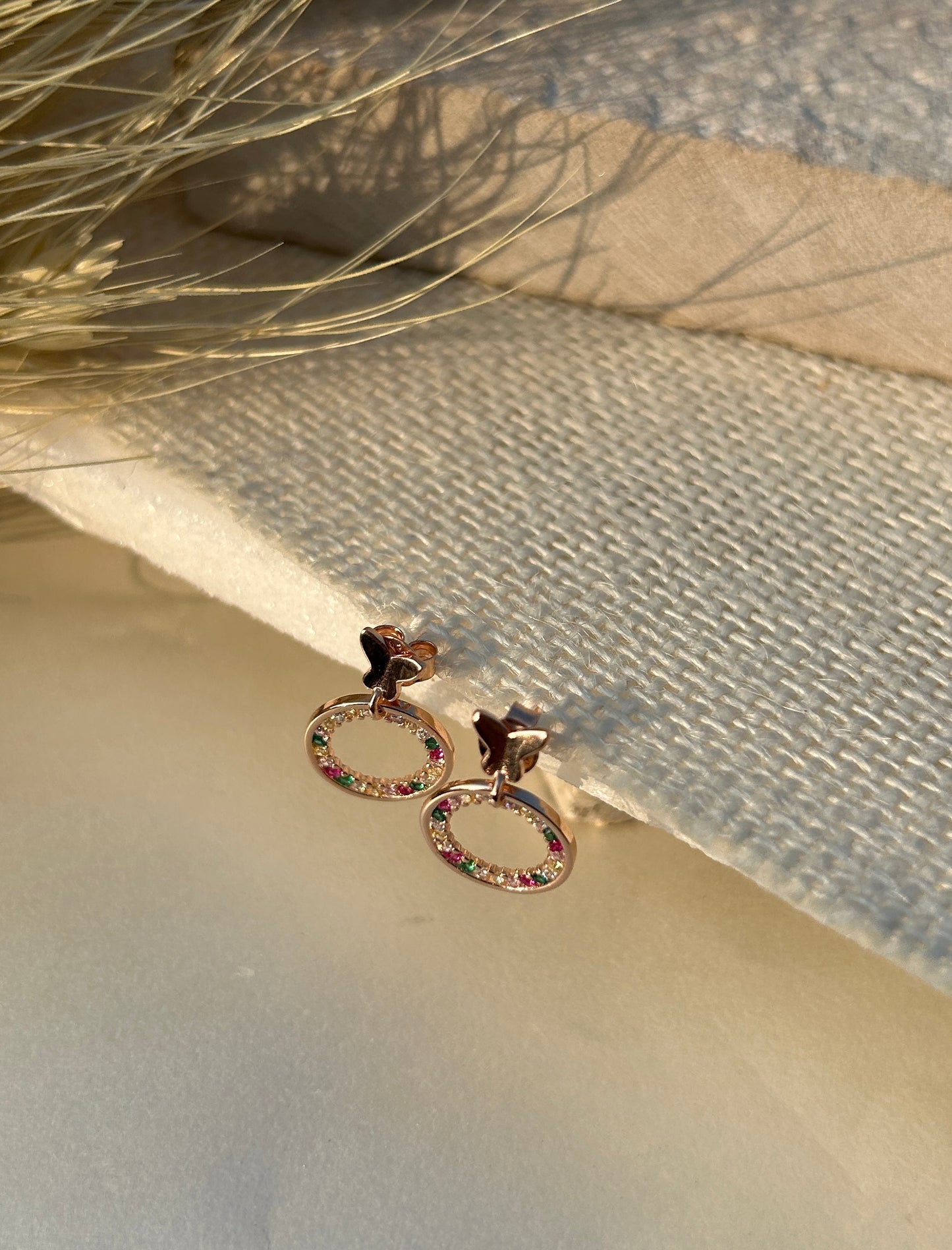 Stone Hoop Stud Earrings