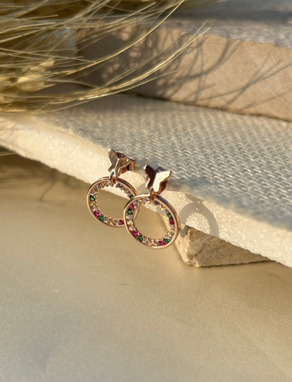 Stone Hoop Stud Earrings