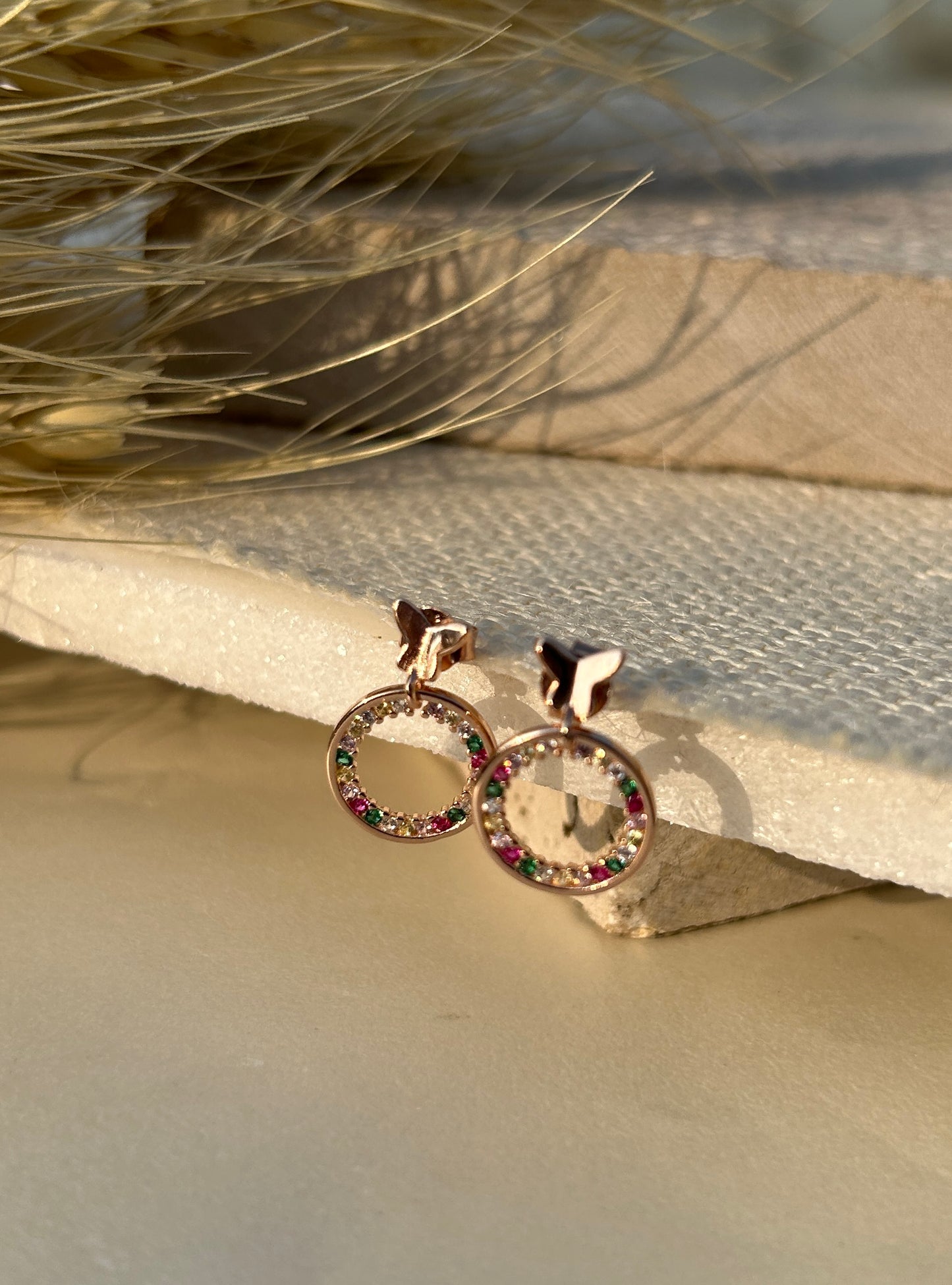 Stone Hoop Stud Earrings