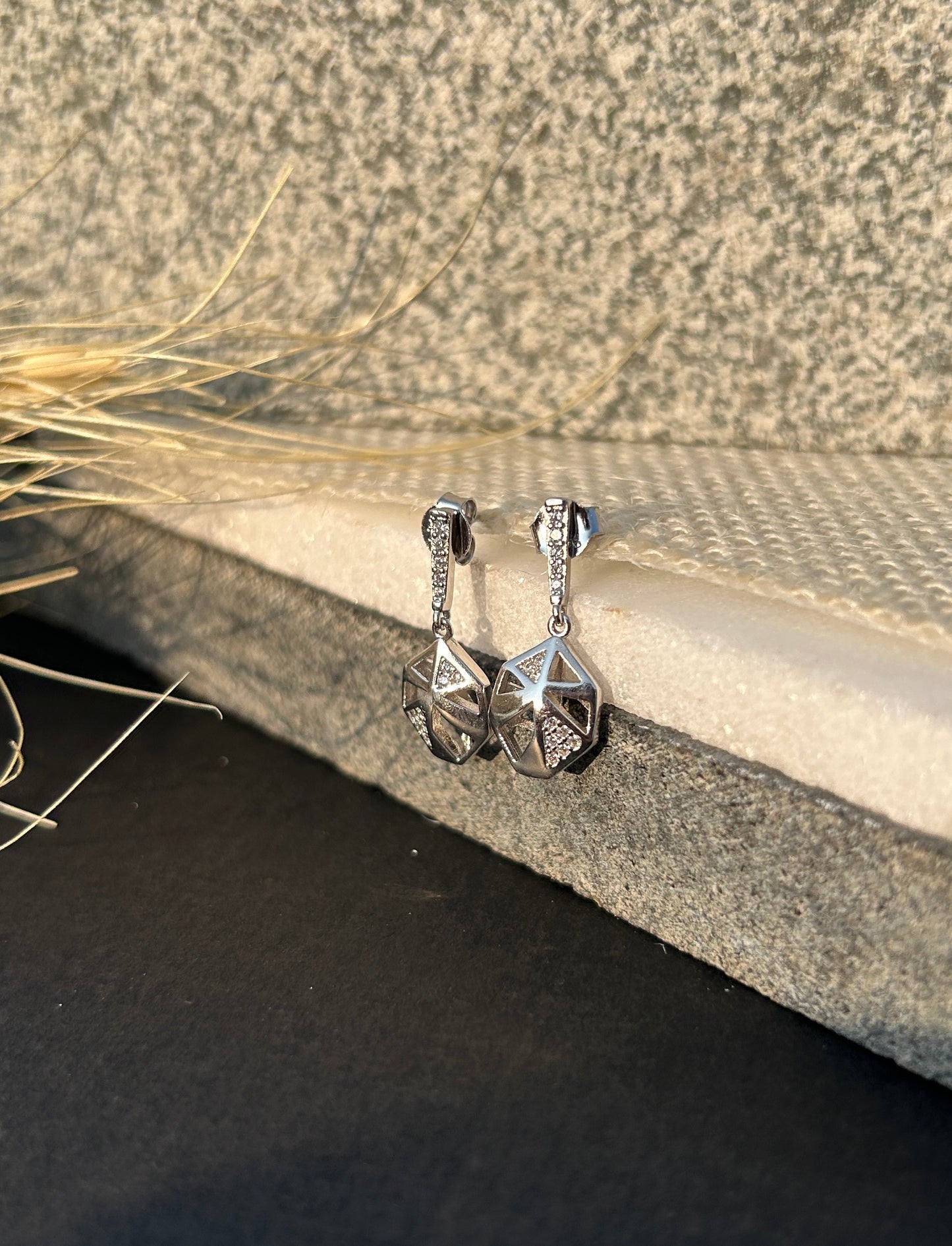 Geometric Silver Drop Earrings