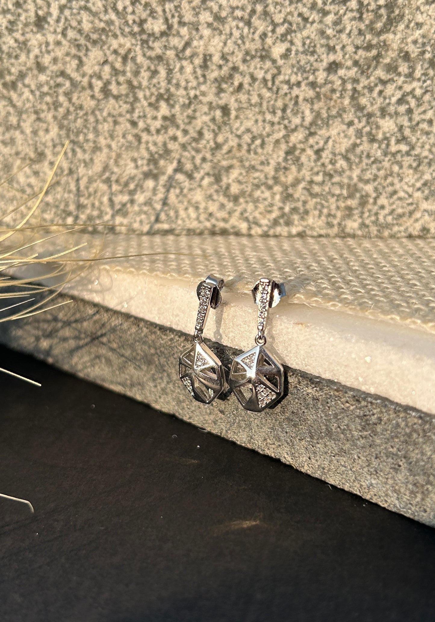 Geometric Silver Drop Earrings
