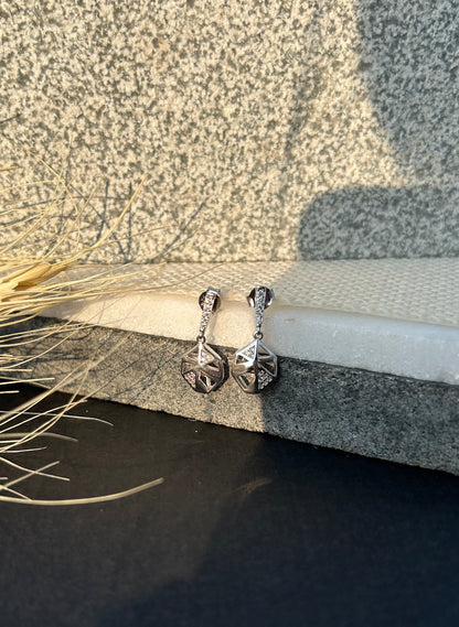 Geometric Silver Drop Earrings