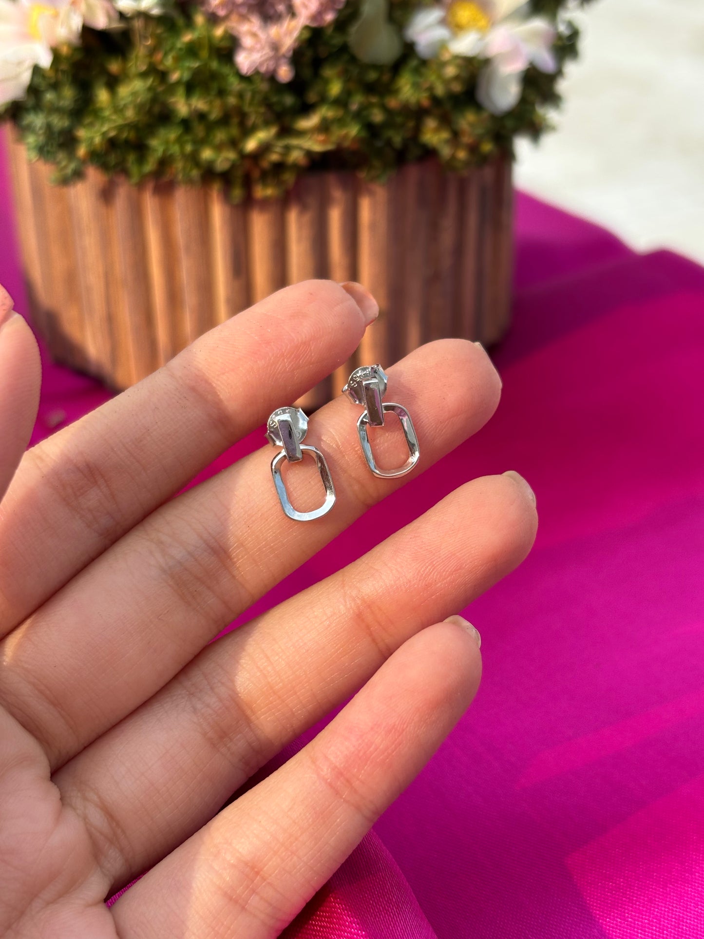 Silver Link Stud Earrings