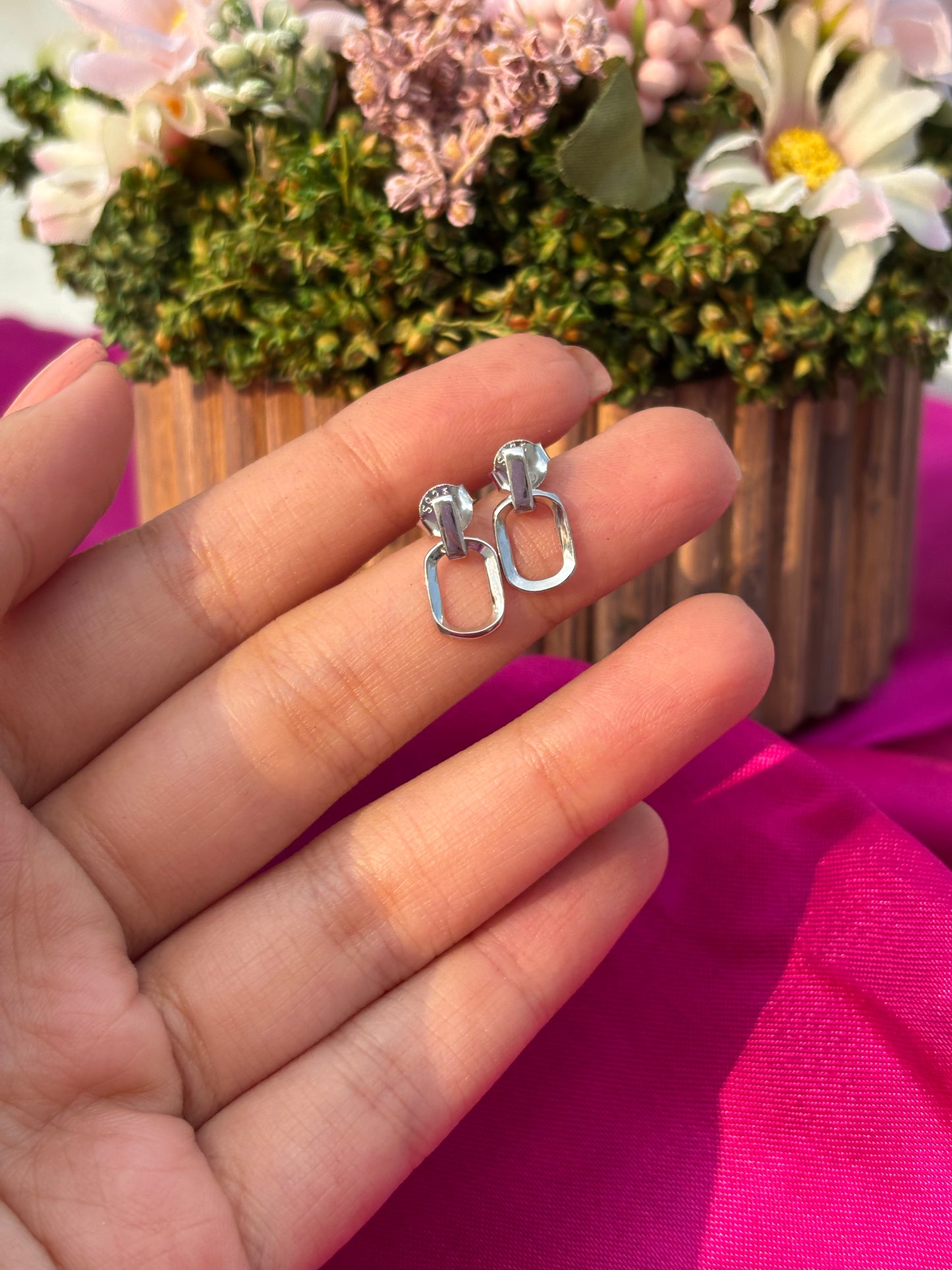 Silver Link Stud Earrings