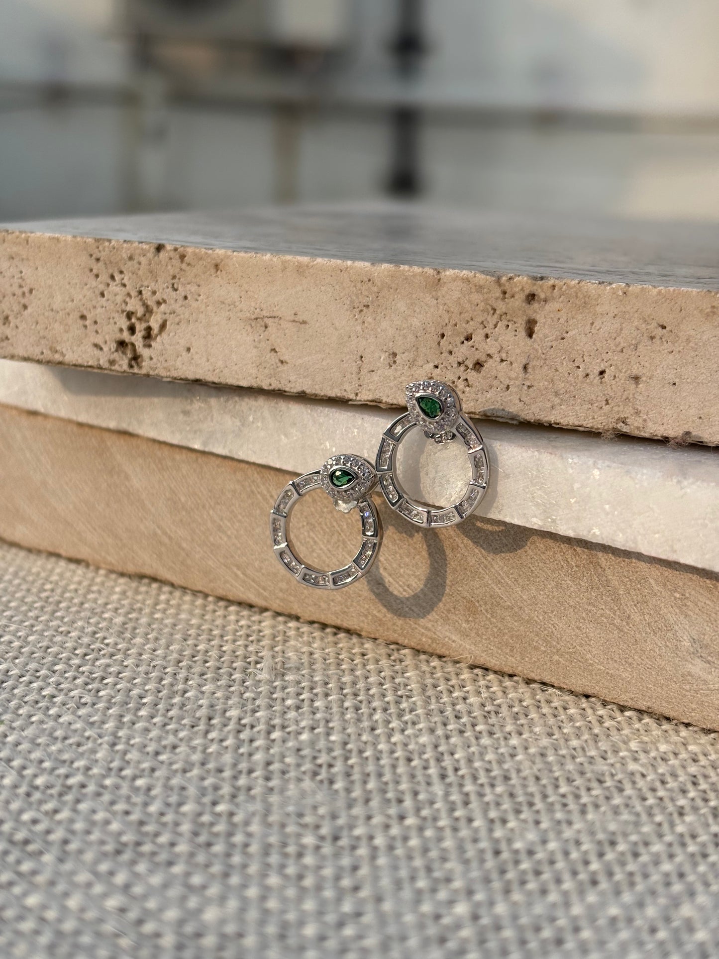 Green Stone Stud Earrings