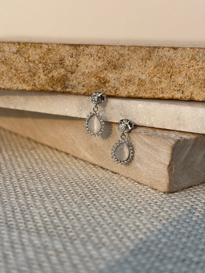 Oval Stone Drop Earrings