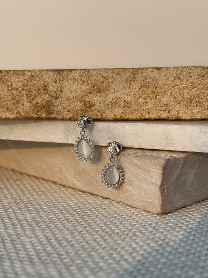 Oval Stone Drop Earrings