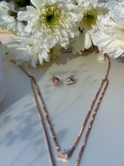 Crystal Leaf Dual-Layer Necklace Set