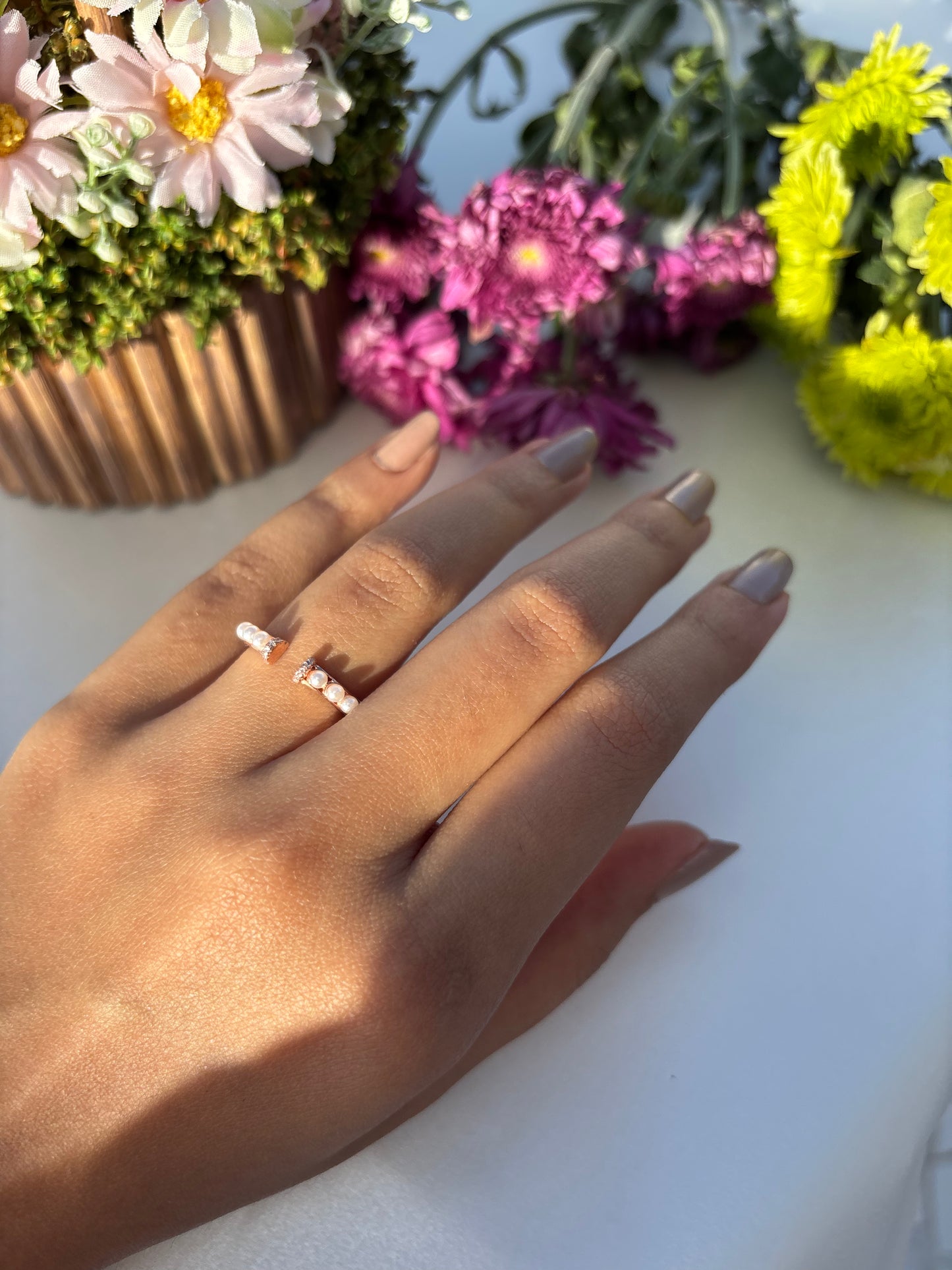 Open Band Pearl Ring