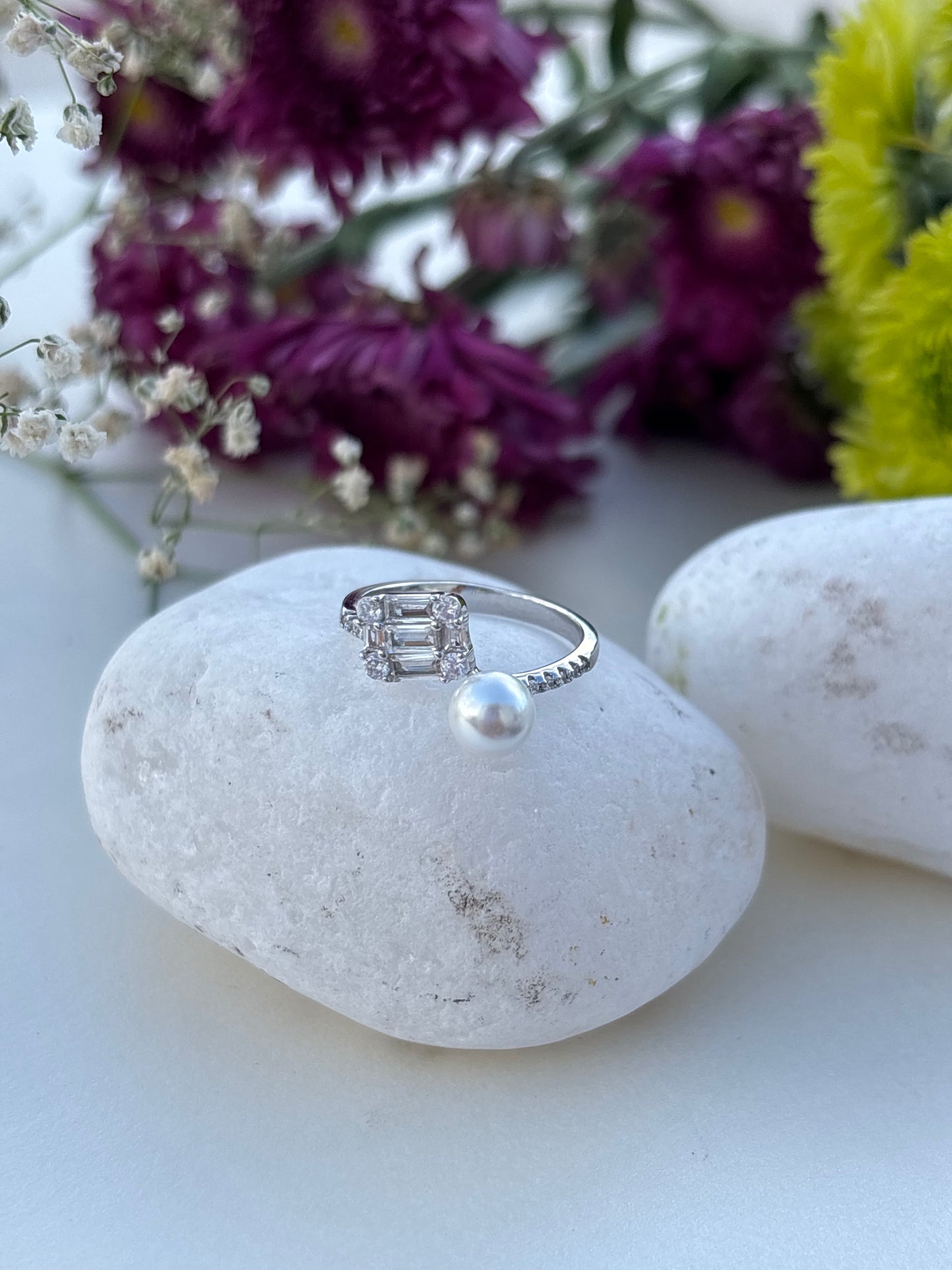Pearl & Crystal Silver Ring