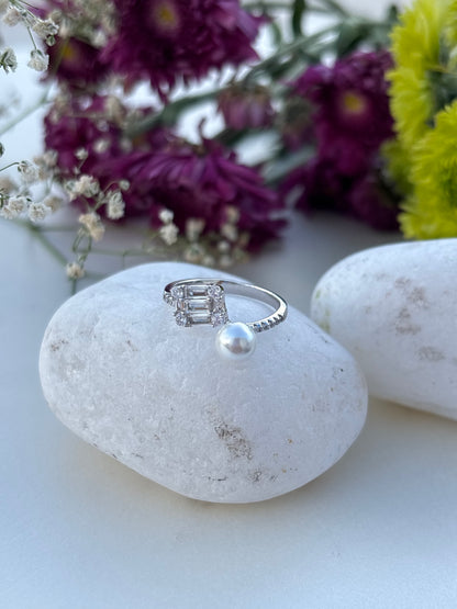 Pearl & Crystal Silver Ring