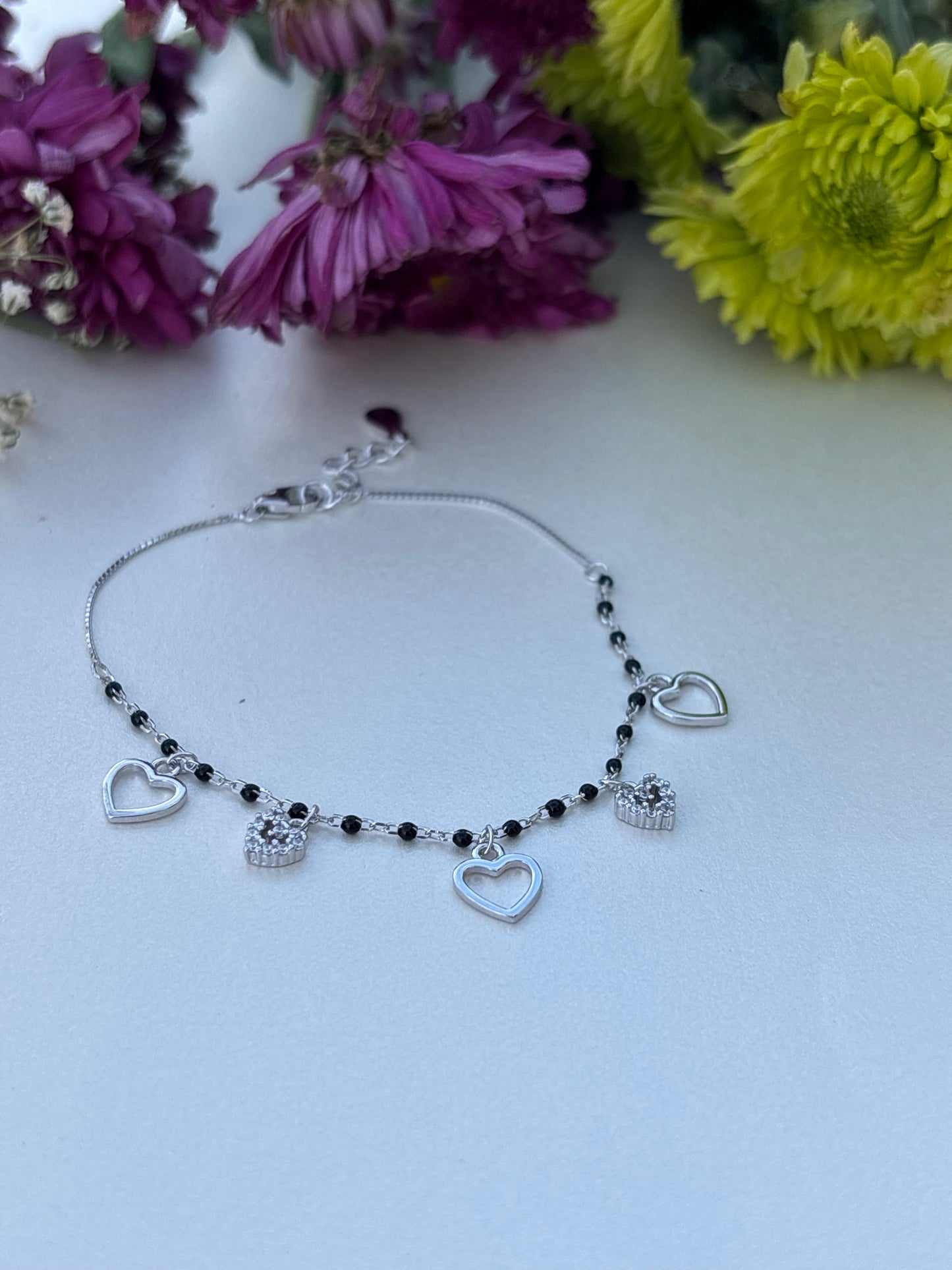 Heart & Bead Silver bracelet