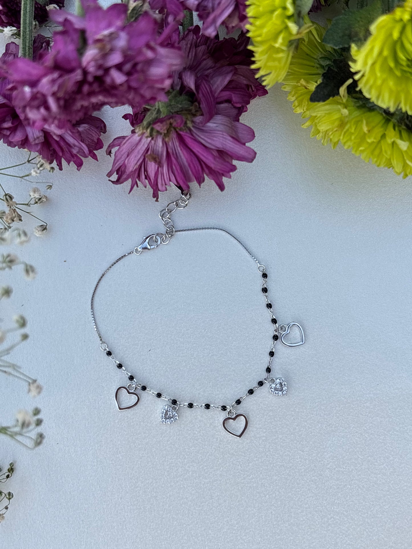 Heart & Bead Silver bracelet