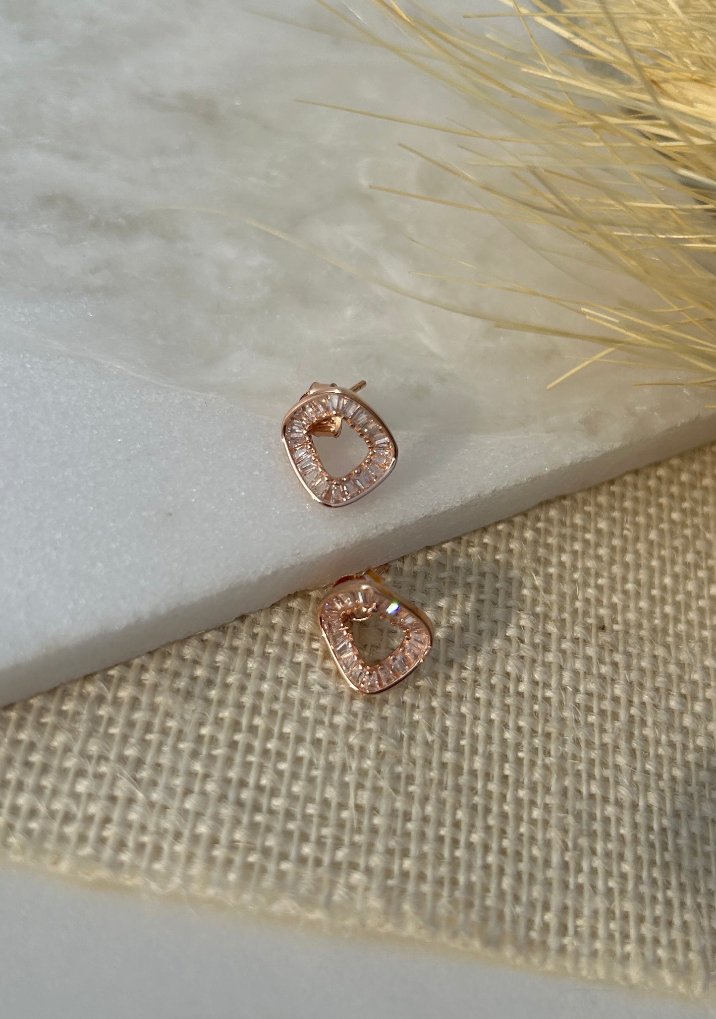 Rose Gold Square Halo Stud Earrings