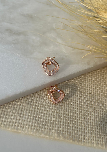 Rose Gold Square Halo Stud Earrings