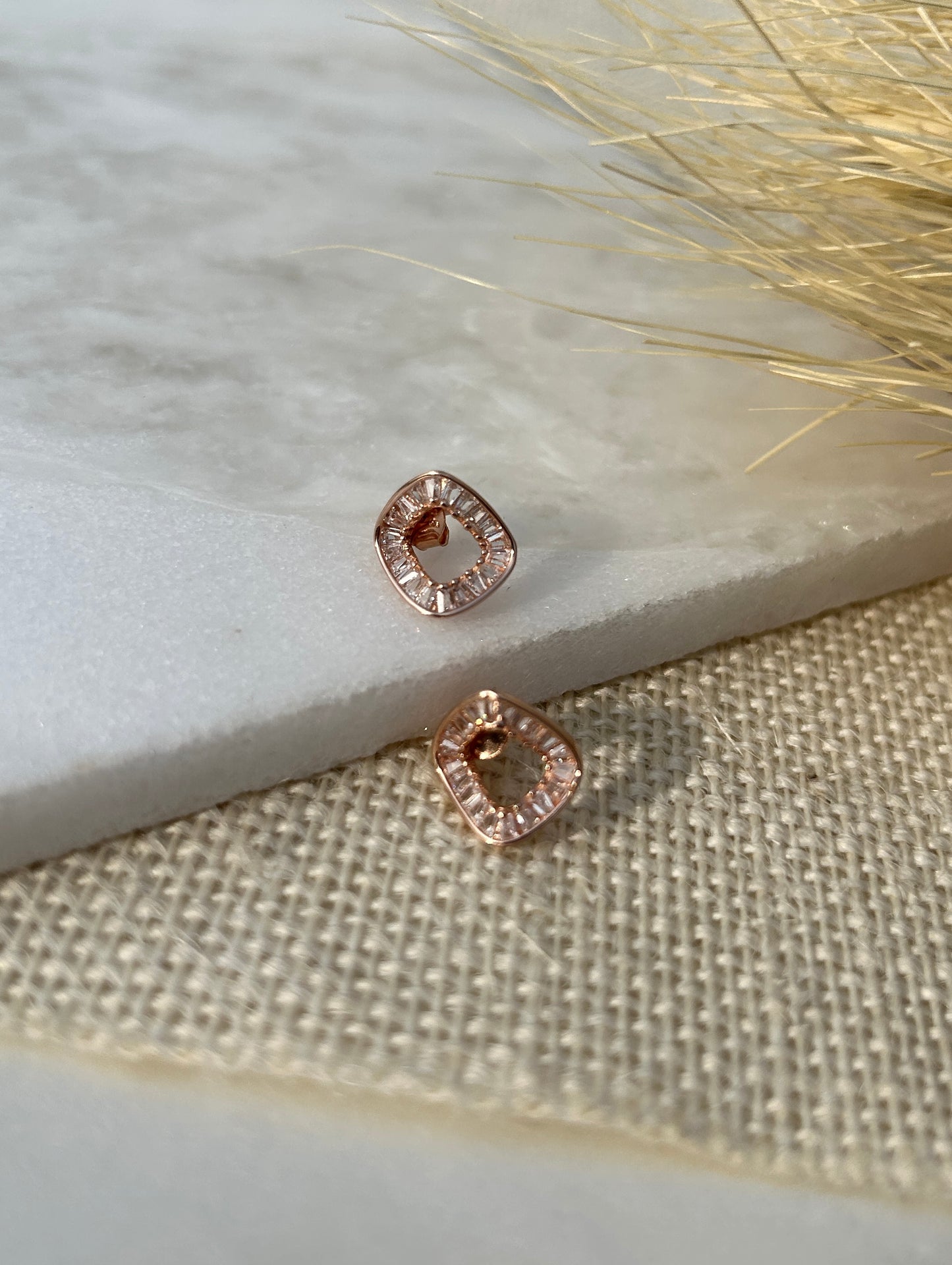 Rose Gold Square Halo Stud Earrings
