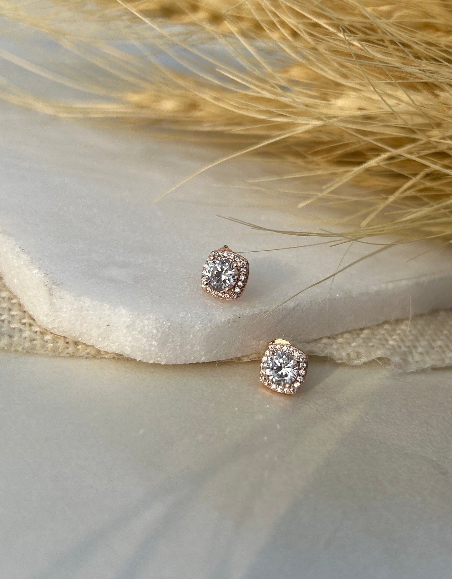 Rose Gold Cushion Stud Earrings