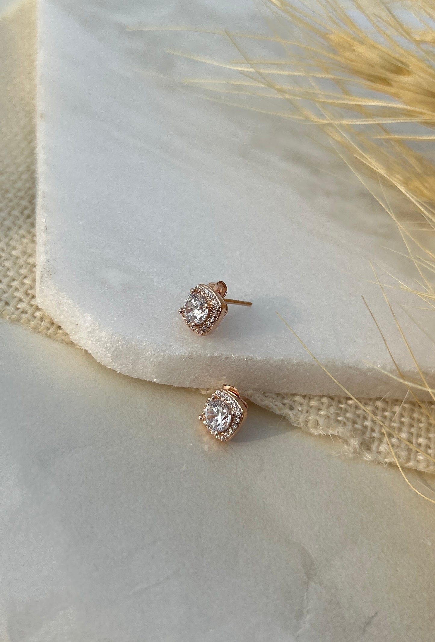Rose Gold Cushion Stud Earrings